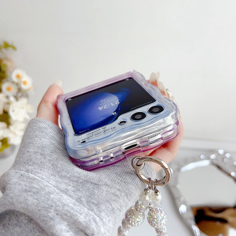 Water Wave Texture Butterfly Pattern Phone Case with Bracelet, For Samsung Galaxy Z Flip6 / Flip7 FE, For Samsung Galaxy Z Flip5, For Samsung Galaxy Z Flip4 5G, For Samsung Galaxy Z Flip3 5G