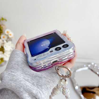 Water Wave Texture Butterfly Pattern Phone Case with Bracelet, For Samsung Galaxy Z Flip6 / Flip7 FE, For Samsung Galaxy Z Flip4 5G, For Samsung Galaxy Z Flip3 5G