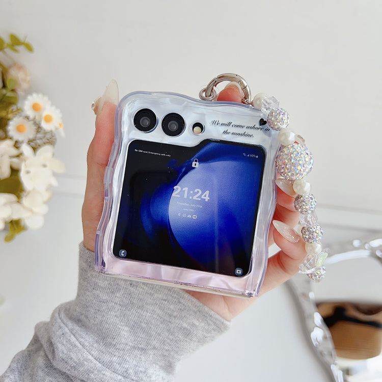 Water Wave Texture Butterfly Pattern Phone Case with Bracelet, For Samsung Galaxy Z Flip6 / Flip7 FE, For Samsung Galaxy Z Flip4 5G, For Samsung Galaxy Z Flip3 5G