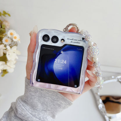 Water Wave Texture Butterfly Pattern Phone Case with Bracelet, For Samsung Galaxy Z Flip6 / Flip7 FE, For Samsung Galaxy Z Flip4 5G, For Samsung Galaxy Z Flip3 5G