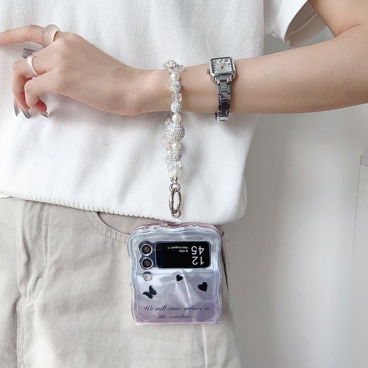 Water Wave Texture Butterfly Pattern Phone Case with Bracelet, For Samsung Galaxy Z Flip6 / Flip7 FE, For Samsung Galaxy Z Flip5, For Samsung Galaxy Z Flip4 5G, For Samsung Galaxy Z Flip3 5G