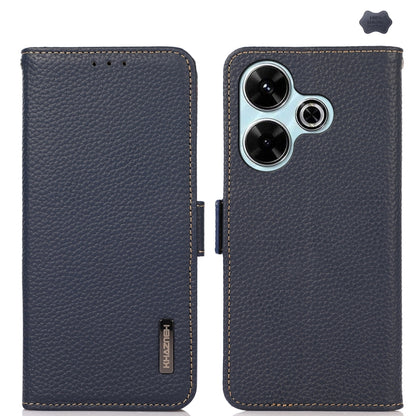 KHAZNEH Side-Magnetic Litchi Genuine Leather RFID Phone Case, For Redmi Turbo 4 / Poco X7 Pro, For Redmi Note 14 5G, For Redmi Note 14 Pro 5G, For Redmi 14C 4G, For Redmi 13 4G