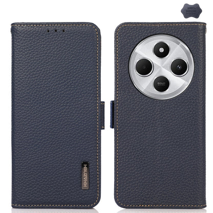 KHAZNEH Side-Magnetic Litchi Genuine Leather RFID Phone Case, For Redmi Turbo 4 / Poco X7 Pro, For Redmi Note 14 5G, For Redmi Note 14 Pro 5G, For Redmi 14C 4G, For Redmi 13 4G