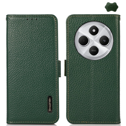 KHAZNEH Side-Magnetic Litchi Genuine Leather RFID Phone Case, For Redmi Turbo 4 / Poco X7 Pro, For Redmi Note 14 5G, For Redmi Note 14 Pro 5G, For Redmi 14C 4G, For Redmi 13 4G