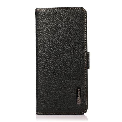 KHAZNEH Side-Magnetic Litchi Genuine Leather RFID Phone Case, For Redmi Note 14 5G, For Redmi Note 14 Pro 5G, For Redmi 14C 4G, For Redmi 13 4G