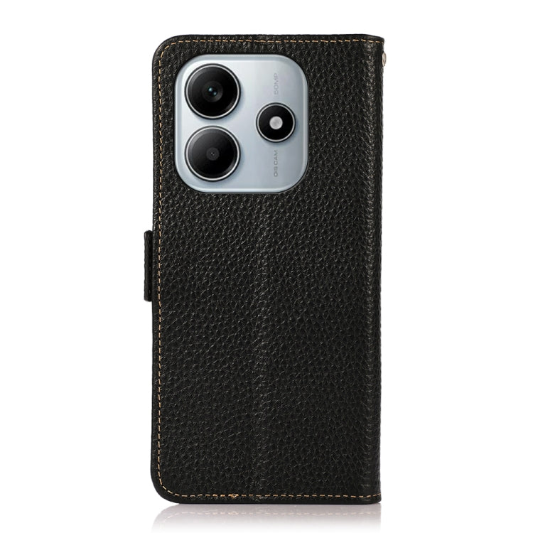 KHAZNEH Side-Magnetic Litchi Genuine Leather RFID Phone Case, For Redmi Note 14 5G, For Redmi Note 14 Pro 5G, For Redmi 14C 4G, For Redmi 13 4G