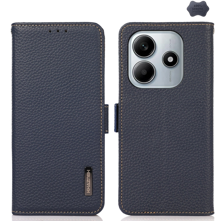 KHAZNEH Side-Magnetic Litchi Genuine Leather RFID Phone Case, For Redmi Note 14S 4G, For Redmi Turbo 4 Pro, For Redmi Turbo 4 / Poco X7 Pro, For Redmi Note 14 5G, For Redmi Note 14 Pro 5G, For Redmi 14C 4G