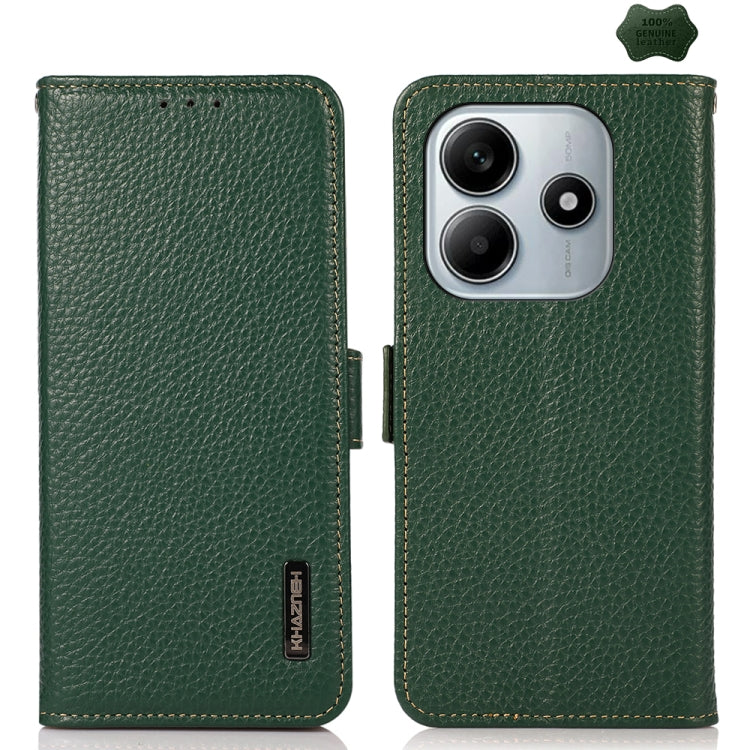 KHAZNEH Side-Magnetic Litchi Genuine Leather RFID Phone Case, For Redmi Turbo 4 / Poco X7 Pro, For Redmi Note 14 5G, For Redmi Note 14 Pro 5G, For Redmi 14C 4G, For Redmi 13 4G