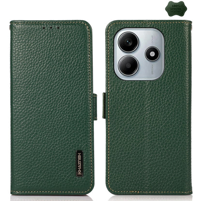 KHAZNEH Side-Magnetic Litchi Genuine Leather RFID Phone Case, For Redmi Turbo 4 / Poco X7 Pro, For Redmi Note 14 5G, For Redmi Note 14 Pro 5G, For Redmi 14C 4G, For Redmi 13 4G