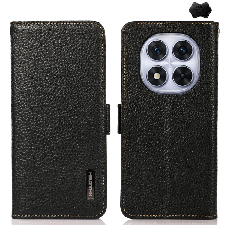 KHAZNEH Side-Magnetic Litchi Genuine Leather RFID Phone Case, For Redmi Turbo 4 / Poco X7 Pro, For Redmi Note 14 5G, For Redmi Note 14 Pro 5G, For Redmi 14C 4G, For Redmi 13 4G