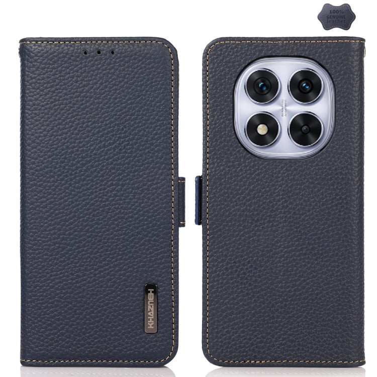 KHAZNEH Side-Magnetic Litchi Genuine Leather RFID Phone Case, For Redmi Turbo 4 / Poco X7 Pro, For Redmi Note 14 5G, For Redmi Note 14 Pro 5G, For Redmi 14C 4G, For Redmi 13 4G