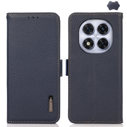 KHAZNEH Side-Magnetic Litchi Genuine Leather RFID Phone Case, For Redmi Turbo 4 / Poco X7 Pro, For Redmi Note 14 5G, For Redmi Note 14 Pro 5G, For Redmi 14C 4G, For Redmi 13 4G