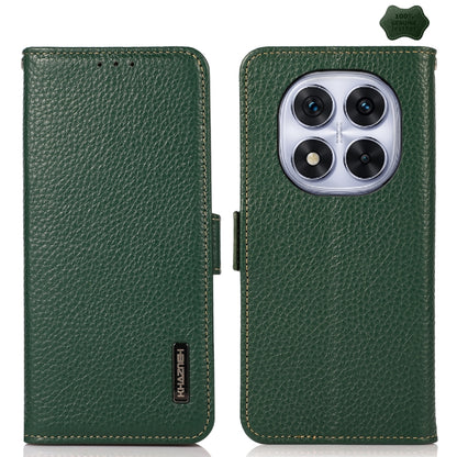 KHAZNEH Side-Magnetic Litchi Genuine Leather RFID Phone Case, For Redmi Turbo 4 / Poco X7 Pro, For Redmi Note 14 5G, For Redmi Note 14 Pro 5G, For Redmi 14C 4G, For Redmi 13 4G