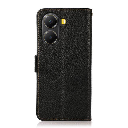 KHAZNEH Side-Magnetic Litchi Genuine Leather RFID Phone Case, For Redmi Turbo 4 / Poco X7 Pro, For Redmi Note 14 5G, For Redmi Note 14 Pro 5G, For Redmi 14C 4G, For Redmi 13 4G