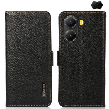 KHAZNEH Side-Magnetic Litchi Genuine Leather RFID Phone Case, For Redmi Note 14S 4G, For Redmi Turbo 4 Pro, For Redmi Turbo 4 / Poco X7 Pro, For Redmi Note 14 5G, For Redmi Note 14 Pro 5G, For Redmi 14C 4G