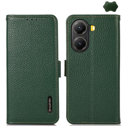 KHAZNEH Side-Magnetic Litchi Genuine Leather RFID Phone Case, For Redmi Note 14S 4G, For Redmi Turbo 4 Pro, For Redmi Turbo 4 / Poco X7 Pro, For Redmi Note 14 5G, For Redmi Note 14 Pro 5G, For Redmi 14C 4G