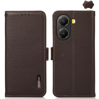 KHAZNEH Side-Magnetic Litchi Genuine Leather RFID Phone Case, For Redmi Note 14S 4G, For Redmi Turbo 4 Pro, For Redmi Turbo 4 / Poco X7 Pro, For Redmi Note 14 5G, For Redmi Note 14 Pro 5G, For Redmi 14C 4G