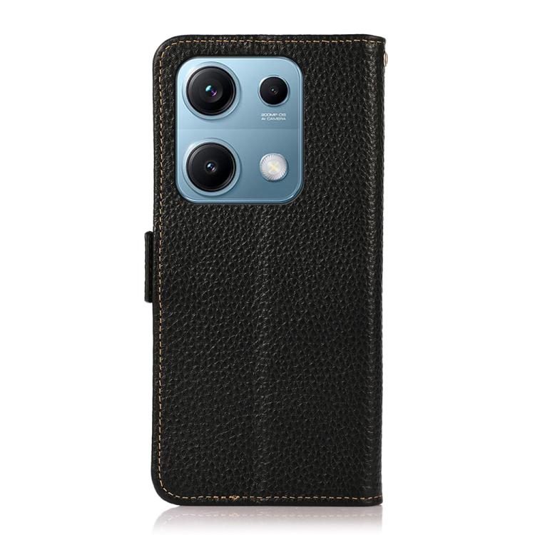 KHAZNEH Side-Magnetic Litchi Genuine Leather RFID Phone Case, For Redmi Note 14S 4G, For Redmi Turbo 4 Pro, For Redmi Turbo 4 / Poco X7 Pro, For Redmi Note 14 5G, For Redmi Note 14 Pro 5G, For Redmi 14C 4G