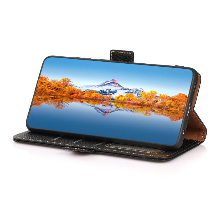 KHAZNEH Side-Magnetic Litchi Genuine Leather RFID Phone Case, For Redmi Note 14S 4G, For Redmi Turbo 4 Pro, For Redmi Turbo 4 / Poco X7 Pro, For Redmi Note 14 5G, For Redmi Note 14 Pro 5G, For Redmi 14C 4G