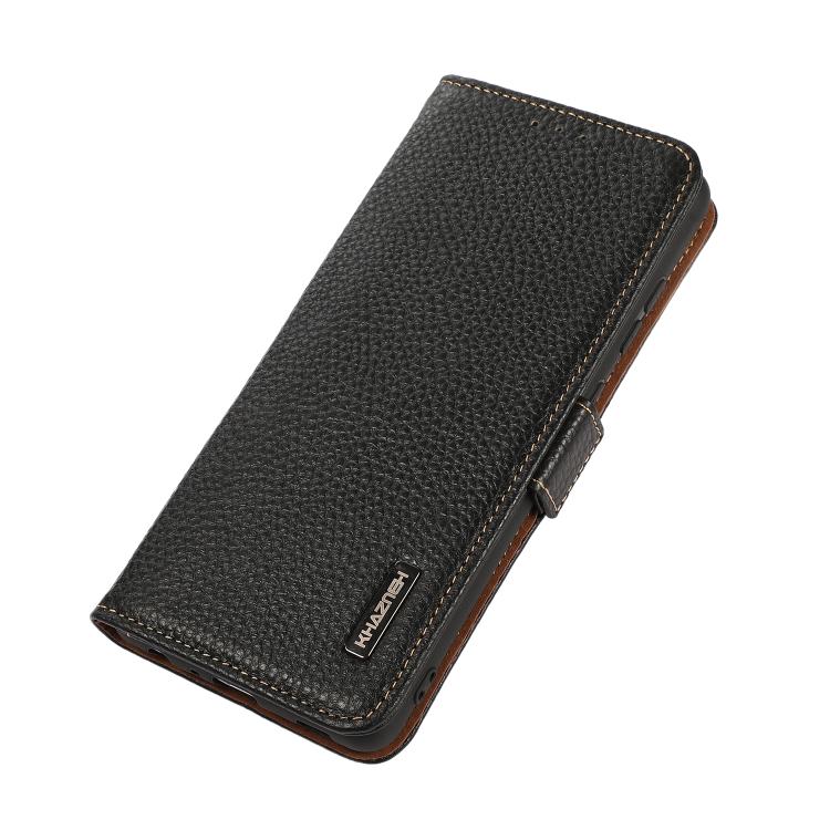 KHAZNEH Side-Magnetic Litchi Genuine Leather RFID Phone Case, For Redmi Note 14S 4G, For Redmi Turbo 4 Pro, For Redmi Turbo 4 / Poco X7 Pro, For Redmi Note 14 5G, For Redmi Note 14 Pro 5G, For Redmi 14C 4G