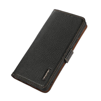 KHAZNEH Side-Magnetic Litchi Genuine Leather RFID Phone Case, For Redmi Note 14S 4G, For Redmi Turbo 4 Pro, For Redmi Turbo 4 / Poco X7 Pro, For Redmi Note 14 5G, For Redmi Note 14 Pro 5G, For Redmi 14C 4G