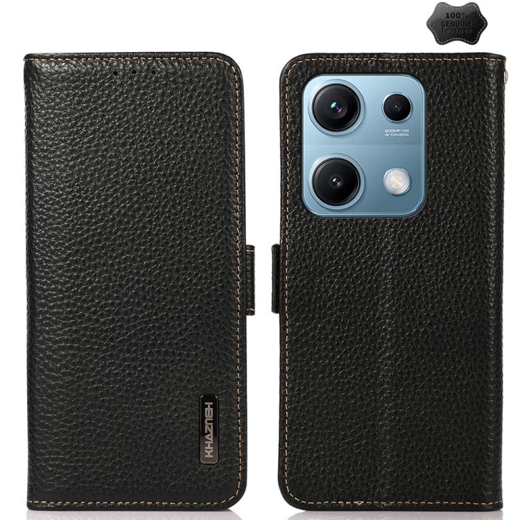 KHAZNEH Side-Magnetic Litchi Genuine Leather RFID Phone Case, For Redmi K90/Poco F8 Pro, For Redmi Note 15 Pro 5G Global 163.6mm, For Redmi 13x, For Redmi Note 14S 4G, For Redmi Turbo 4 Pro, For Redmi Turbo 4 / Poco X7 Pro