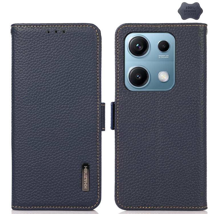 KHAZNEH Side-Magnetic Litchi Genuine Leather RFID Phone Case, For Redmi Note 14S 4G, For Redmi Turbo 4 Pro, For Redmi Turbo 4 / Poco X7 Pro, For Redmi Note 14 5G, For Redmi Note 14 Pro 5G, For Redmi 14C 4G