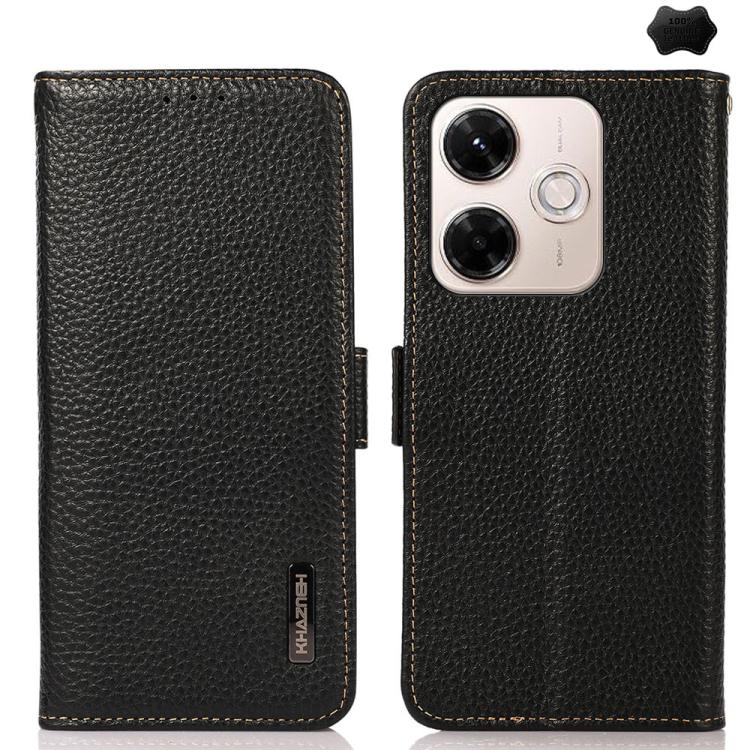 KHAZNEH Side-Magnetic Litchi Genuine Leather RFID Phone Case, For Redmi K90 Pro Max/Poco F8 Ultra, For Redmi K90/Poco F8 Pro, For Redmi Note 15 Pro+ 5G Global 163.3mm, For Redmi Note 15 Pro 5G Global 163.6mm, For Redmi Note 15 5G Global 164mm����������...