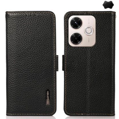 KHAZNEH Side-Magnetic Litchi Genuine Leather RFID Phone Case, For Redmi K90 Pro Max/Poco F8 Ultra, For Redmi K90/Poco F8 Pro, For Redmi Note 15 Pro+ 5G Global 163.3mm, For Redmi Note 15 Pro 5G Global 163.6mm, For Redmi Note 15 5G Global 164mm����������...