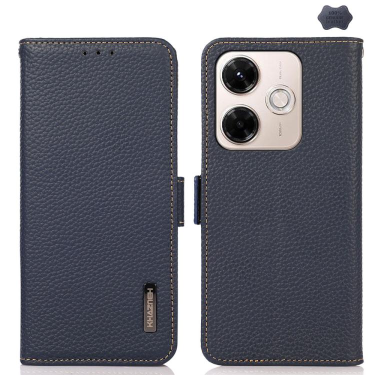 KHAZNEH Side-Magnetic Litchi Genuine Leather RFID Phone Case, For Redmi K90 Pro Max/Poco F8 Ultra, For Redmi K90/Poco F8 Pro, For Redmi Note 15 Pro+ 5G Global 163.3mm, For Redmi Note 15 Pro 5G Global 163.6mm, For Redmi Note 15 5G Global 164mm����������...