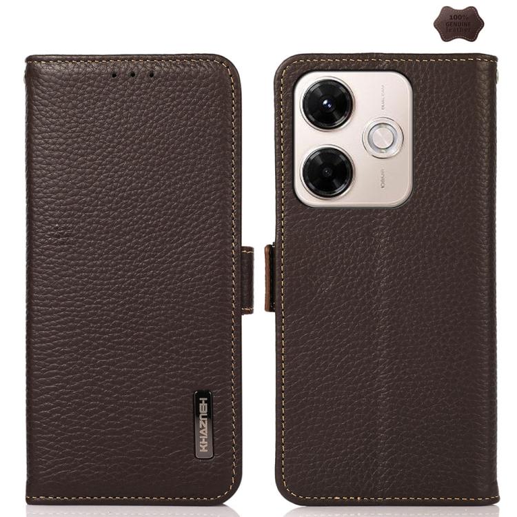 KHAZNEH Side-Magnetic Litchi Genuine Leather RFID Phone Case, For Redmi K90 Pro Max/Poco F8 Ultra, For Redmi K90/Poco F8 Pro, For Redmi Note 15 Pro+ 5G Global 163.3mm, For Redmi Note 15 Pro 5G Global 163.6mm, For Redmi Note 15 5G Global 164mm����������...