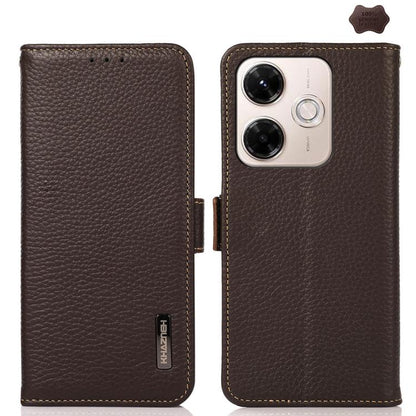 KHAZNEH Side-Magnetic Litchi Genuine Leather RFID Phone Case, For Redmi Note 15 Pro 4G Global 163.2mm, For Redmi K90/Poco F8 Pro, For Redmi Note 15 Pro 5G Global 163.6mm, For Redmi 13x, For Redmi Note 14S 4G, For Redmi Turbo 4 Pro