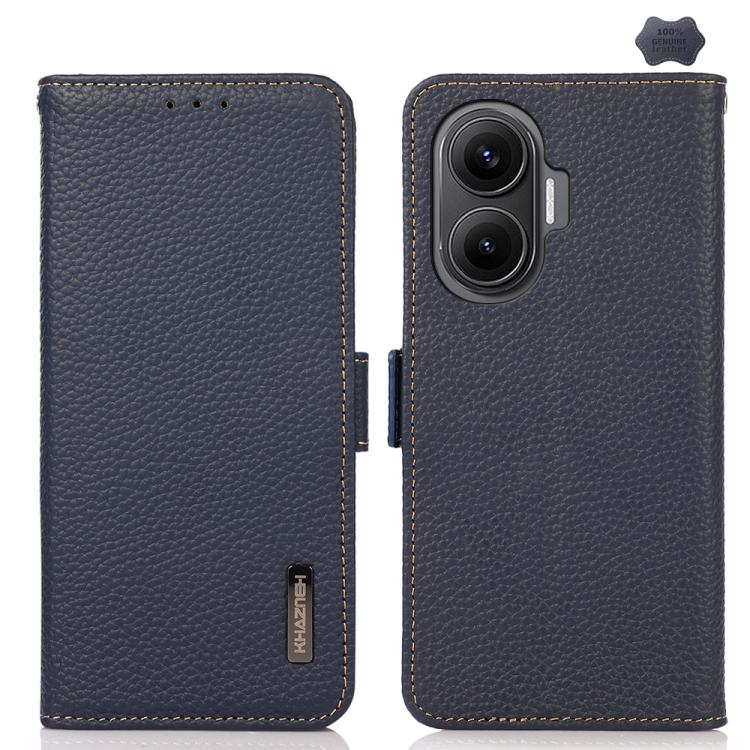 KHAZNEH Side-Magnetic Litchi Genuine Leather RFID Phone Case, For Redmi K90/Poco F8 Pro, For Redmi Note 15 Pro 5G Global 163.6mm, For Redmi 13x, For Redmi Note 14S 4G, For Redmi Turbo 4 Pro, For Redmi Turbo 4 / Poco X7 Pro