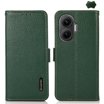 KHAZNEH Side-Magnetic Litchi Genuine Leather RFID Phone Case, For Redmi K90/Poco F8 Pro, For Redmi Note 15 Pro 5G Global 163.6mm, For Redmi 13x, For Redmi Note 14S 4G, For Redmi Turbo 4 Pro, For Redmi Turbo 4 / Poco X7 Pro
