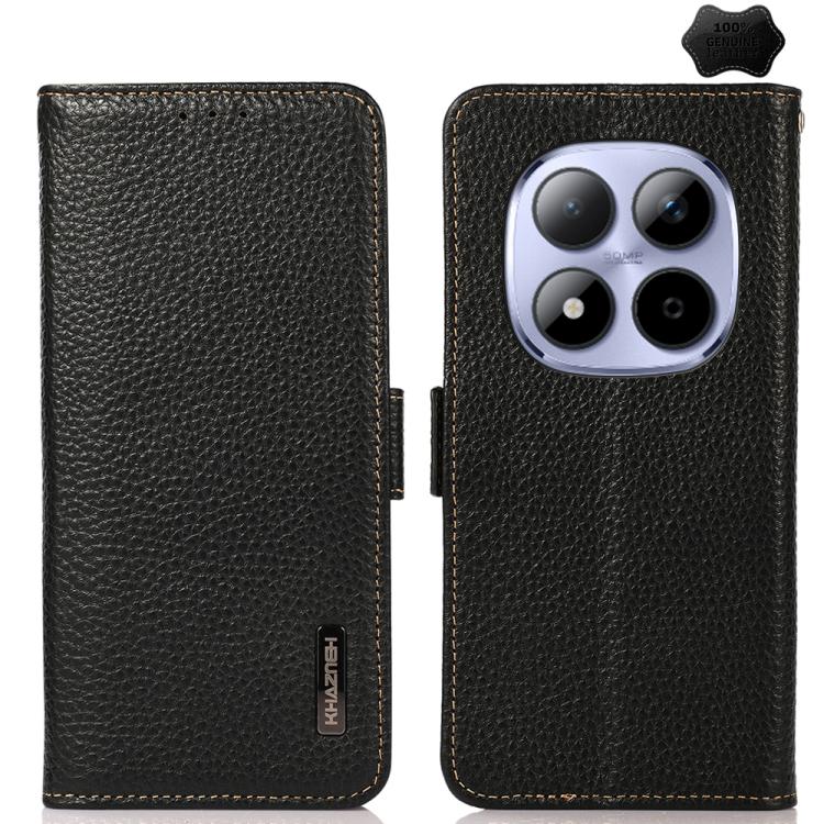 KHAZNEH Side-Magnetic Litchi Genuine Leather RFID Phone Case, For Redmi Turbo 5 Max 5G / Poco X8 Pro Max 5G, For Redmi Turbo 5 5G / Poco X8 Pro 5G, For Redmi Note 15 Pro+ 5G Global 163.3mm, For Redmi Note 15 5G Global 164mm                             ...