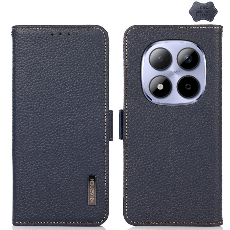 KHAZNEH Side-Magnetic Litchi Genuine Leather RFID Phone Case, For Redmi Turbo 5 Max 5G / Poco X8 Pro Max 5G, For Redmi Turbo 5 5G / Poco X8 Pro 5G, For Redmi Note 15 Pro+ 5G Global 163.3mm, For Redmi Note 15 5G Global 164mm                             ...