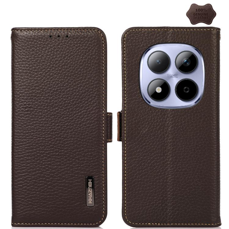 KHAZNEH Side-Magnetic Litchi Genuine Leather RFID Phone Case, For Redmi K90 Pro Max/Poco F8 Ultra, For Redmi K90/Poco F8 Pro, For Redmi Note 15 Pro+ 5G Global 163.3mm, For Redmi Note 15 Pro 5G Global 163.6mm, For Redmi Note 15 5G Global 164mm����������...