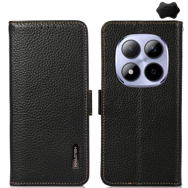 KHAZNEH Side-Magnetic Litchi Genuine Leather RFID Phone Case, For Redmi K90/Poco F8 Pro, For Redmi Note 15 Pro 5G Global 163.6mm, For Redmi 13x, For Redmi Note 14S 4G, For Redmi Turbo 4 Pro, For Redmi Turbo 4 / Poco X7 Pro