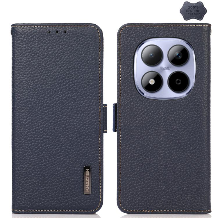 KHAZNEH Side-Magnetic Litchi Genuine Leather RFID Phone Case, For Redmi K90/Poco F8 Pro, For Redmi Note 15 Pro 5G Global 163.6mm, For Redmi 13x, For Redmi Note 14S 4G, For Redmi Turbo 4 Pro, For Redmi Turbo 4 / Poco X7 Pro