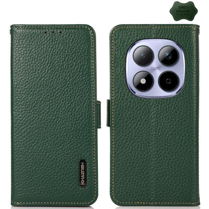KHAZNEH Side-Magnetic Litchi Genuine Leather RFID Phone Case, For Redmi K90/Poco F8 Pro, For Redmi Note 15 Pro 5G Global 163.6mm, For Redmi 13x, For Redmi Note 14S 4G, For Redmi Turbo 4 Pro, For Redmi Turbo 4 / Poco X7 Pro