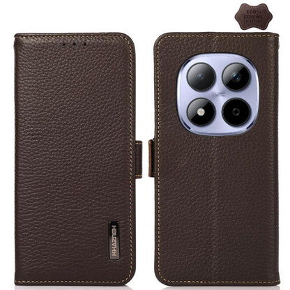 KHAZNEH Side-Magnetic Litchi Genuine Leather RFID Phone Case, For Redmi K90/Poco F8 Pro, For Redmi Note 15 Pro 5G Global 163.6mm, For Redmi 13x, For Redmi Note 14S 4G, For Redmi Turbo 4 Pro, For Redmi Turbo 4 / Poco X7 Pro