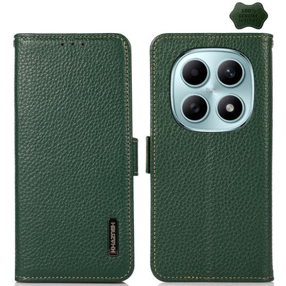 KHAZNEH Side-Magnetic Litchi Genuine Leather RFID Phone Case, For Redmi A7 Pro 171mm / Poco C85x 5G, For Redmi Turbo 5 Max 5G / Poco X8 Pro Max 5G, For Redmi Turbo 5 5G / Poco X8 Pro 5G, For Redmi Note 15 Pro+ 5G Global 163.3mm                         ...