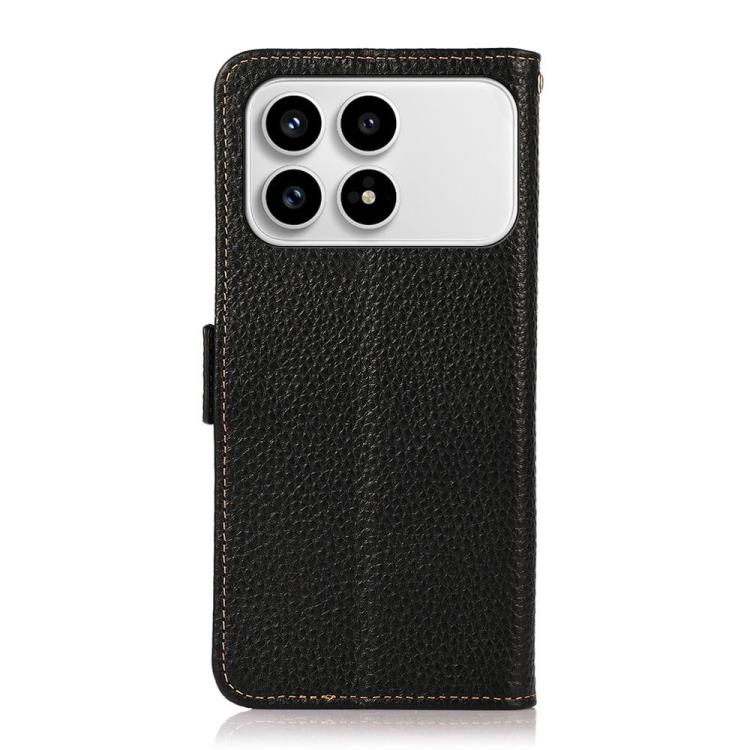 KHAZNEH Side-Magnetic Litchi Genuine Leather RFID Phone Case, For Redmi K90/Poco F8 Pro, For Redmi Note 15 Pro 5G Global 163.6mm, For Redmi 13x, For Redmi Note 14S 4G, For Redmi Turbo 4 Pro, For Redmi Turbo 4 / Poco X7 Pro