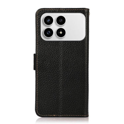 KHAZNEH Side-Magnetic Litchi Genuine Leather RFID Phone Case, For Redmi K90/Poco F8 Pro, For Redmi Note 15 Pro 5G Global 163.6mm, For Redmi 13x, For Redmi Note 14S 4G, For Redmi Turbo 4 Pro, For Redmi Turbo 4 / Poco X7 Pro