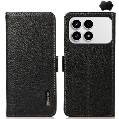 KHAZNEH Side-Magnetic Litchi Genuine Leather RFID Phone Case, For Redmi K90 Pro Max/Poco F8 Ultra, For Redmi K90/Poco F8 Pro, For Redmi Note 15 Pro+ 5G Global 163.3mm, For Redmi Note 15 Pro 5G Global 163.6mm, For Redmi Note 15 5G Global 164mm����������...