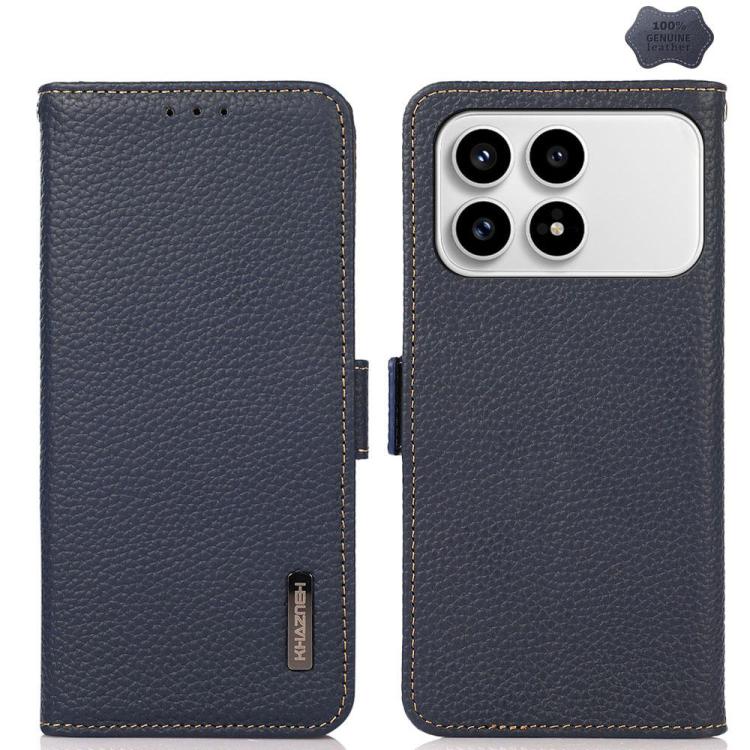 KHAZNEH Side-Magnetic Litchi Genuine Leather RFID Phone Case, For Redmi K90 Pro Max/Poco F8 Ultra, For Redmi K90/Poco F8 Pro, For Redmi Note 15 Pro+ 5G Global 163.3mm, For Redmi Note 15 Pro 5G Global 163.6mm, For Redmi Note 15 5G Global 164mm����������...
