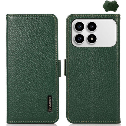 KHAZNEH Side-Magnetic Litchi Genuine Leather RFID Phone Case, For Redmi K90/Poco F8 Pro, For Redmi Note 15 Pro 5G Global 163.6mm, For Redmi 13x, For Redmi Note 14S 4G, For Redmi Turbo 4 Pro, For Redmi Turbo 4 / Poco X7 Pro