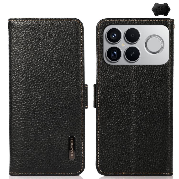 KHAZNEH Side-Magnetic Litchi Genuine Leather RFID Phone Case, For Redmi Turbo 5 Max 5G / Poco X8 Pro Max 5G, For Redmi Turbo 5 5G / Poco X8 Pro 5G, For Redmi Note 15 Pro+ 5G Global 163.3mm, For Redmi Note 15 5G Global 164mm                             ...