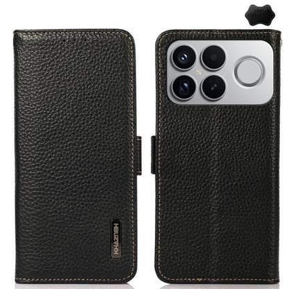 KHAZNEH Side-Magnetic Litchi Genuine Leather RFID Phone Case, For Redmi Turbo 5 Max 5G / Poco X8 Pro Max 5G, For Redmi Turbo 5 5G / Poco X8 Pro 5G, For Redmi Note 15 Pro+ 5G Global 163.3mm, For Redmi Note 15 5G Global 164mm                             ...