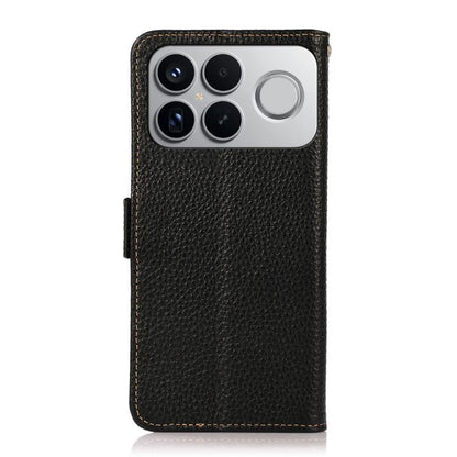 KHAZNEH Side-Magnetic Litchi Genuine Leather RFID Phone Case, For Redmi K90 Pro Max/Poco F8 Ultra, For Redmi K90/Poco F8 Pro, For Redmi Note 15 Pro+ 5G Global 163.3mm, For Redmi Note 15 Pro 5G Global 163.6mm, For Redmi Note 15 5G Global 164mm����������...